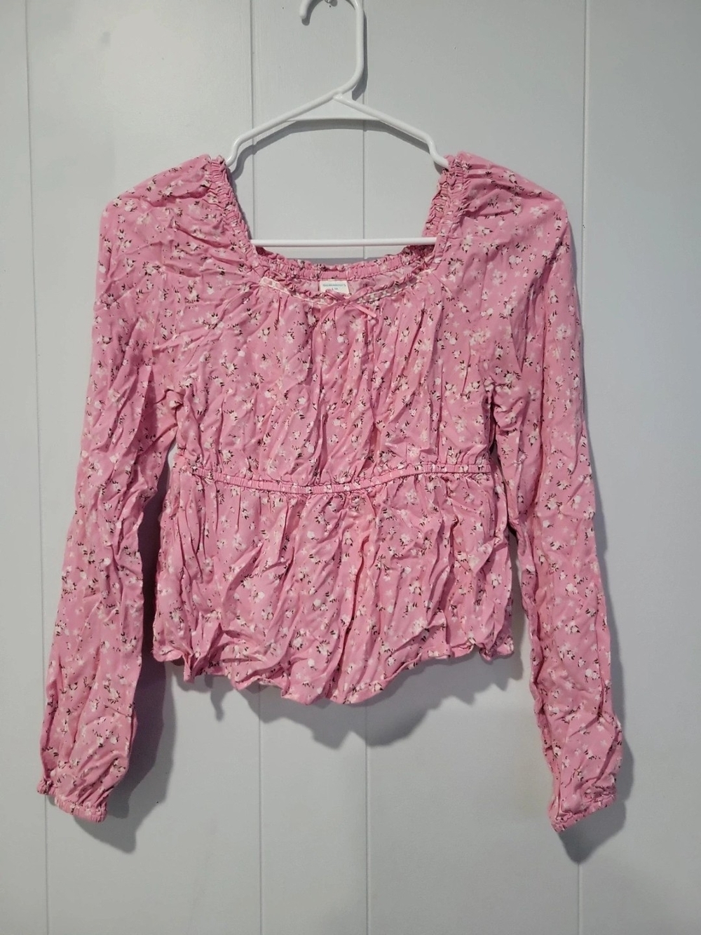 Pink Floral Long-Sleeve Peasant Top